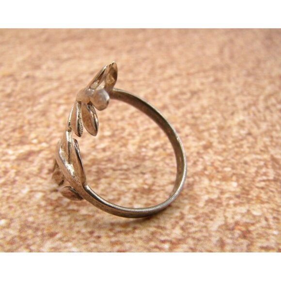 Sterling Silver Ring Leaf Design Size 7 Double Branch Wrap 925 Stamped Unique - Picture 3 of 9